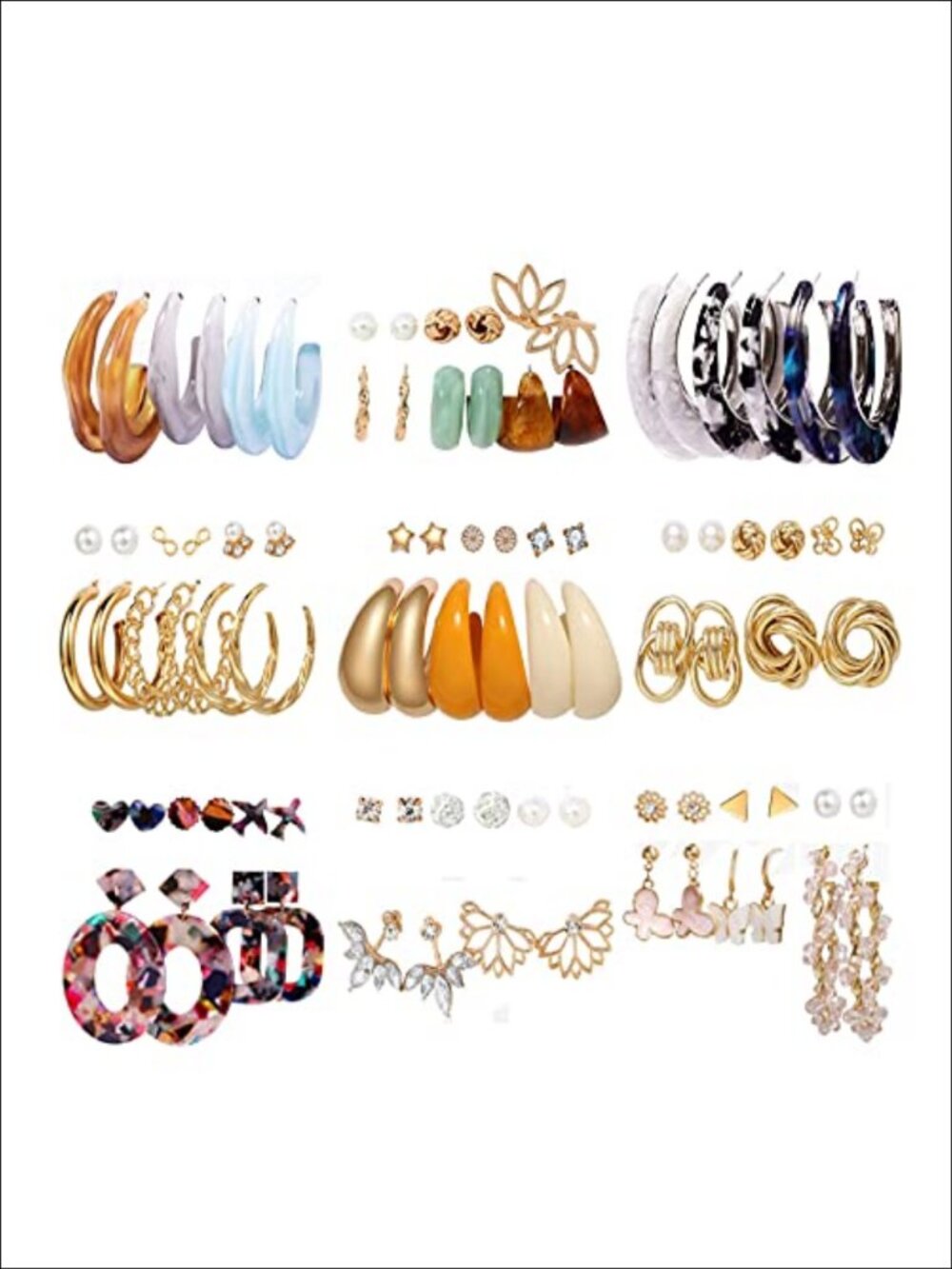 45 Pair Gold Tone Earrings Set Drop Dangle Hoop Stud Hypoallergenic Gift